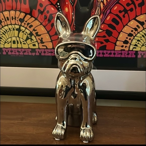 Source Unknown Other - Après-ski French Bulldog Statue Modern Chrome Rare All Silver Après Ski Goggles